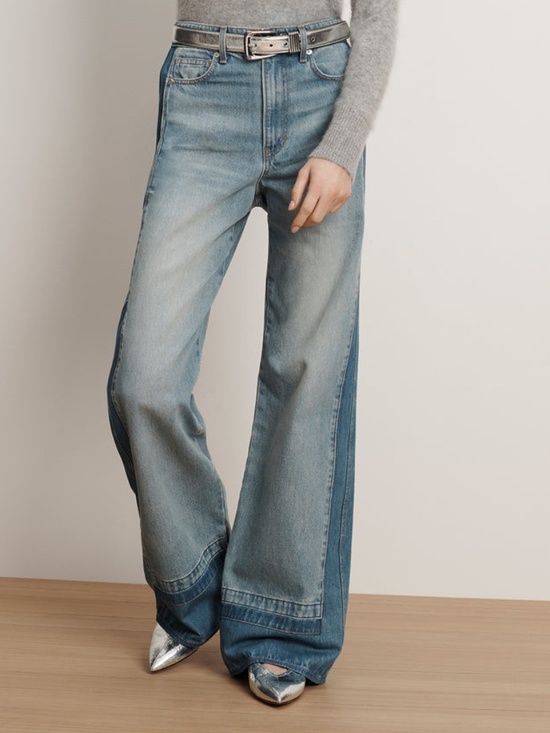 Veronica Beard Denim - Veronica Beard TAYLOR Color Block Wide Leg Jean Cloudy Wash With Tags - Size 26